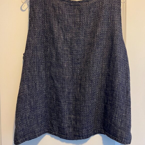 FLAX 100% Linen Blue & White Ladies Sleeveless Tank Top - Size L/Large - EUC - Picture 2 of 12